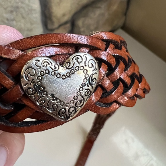 Fossil Leather Braided Belt Silver Heart Concho Western Rodeo Belt Size Small - Picture 6 of 16